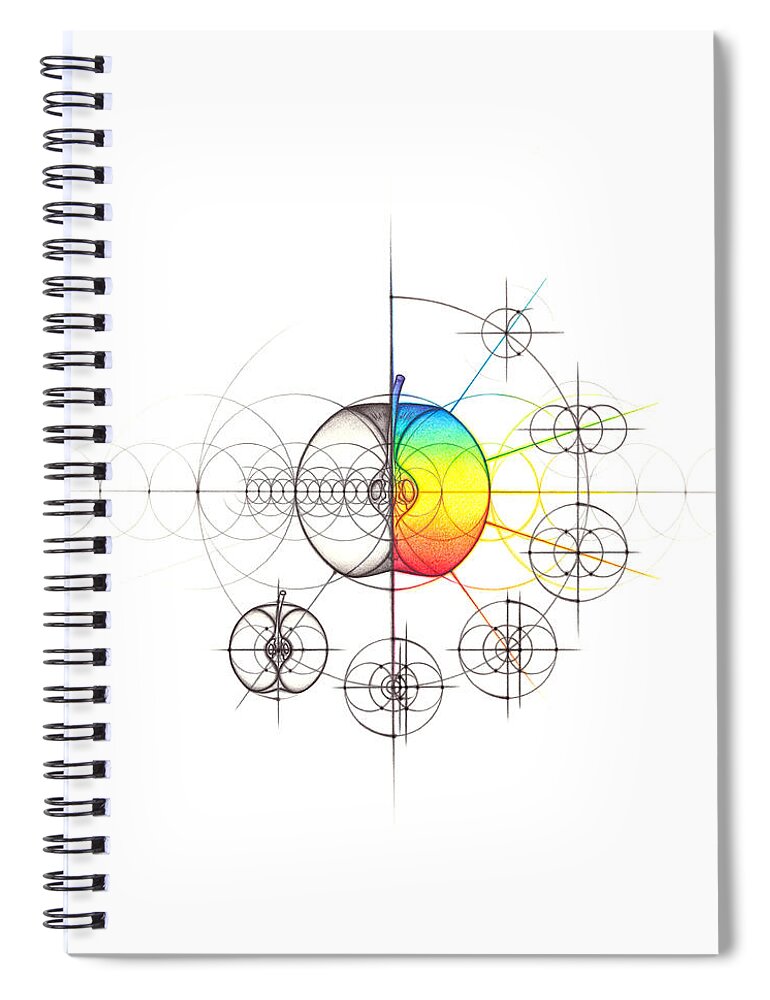 Apple Spiral Notebook featuring the drawing Intuitive Geometry Apple with steps by Nathalie Strassburg