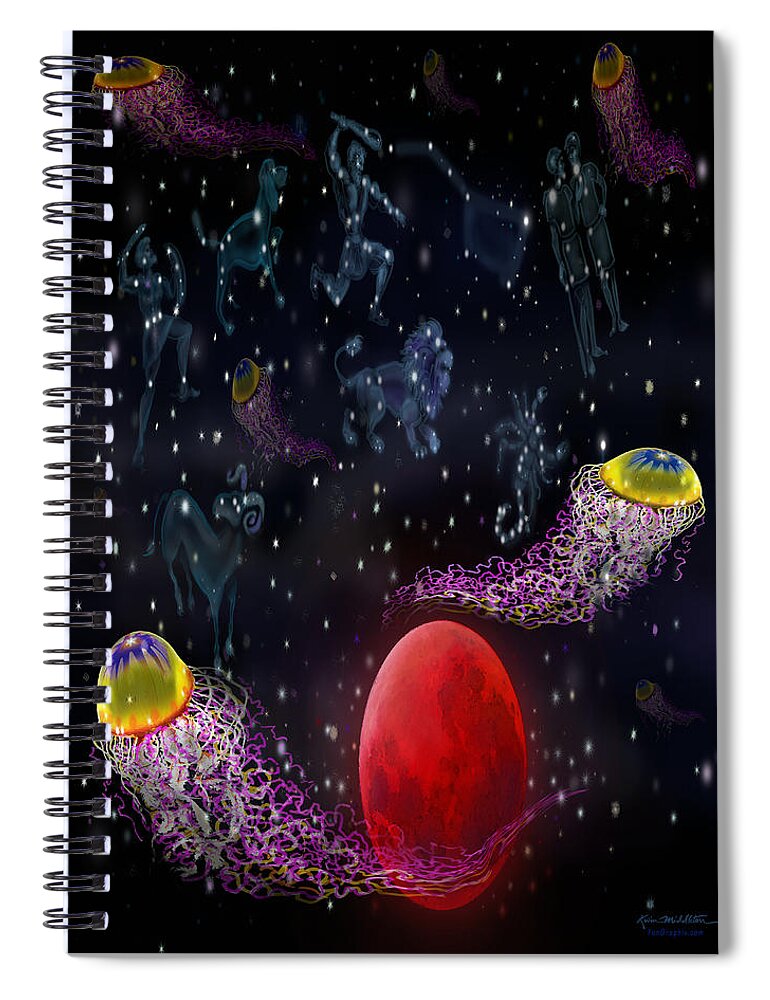 Space Spiral Notebook featuring the digital art Space Jellyfish by Kevin Middleton