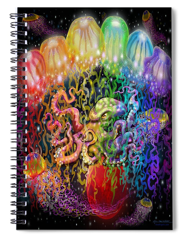 Space Spiral Notebook featuring the digital art Outer Space Rainbow Alien Tentacles by Kevin Middleton