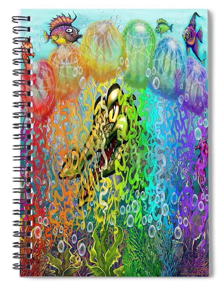 Aquatic Spiral Notebook featuring the digital art Smile of the Crocodile by Kevin Middleton