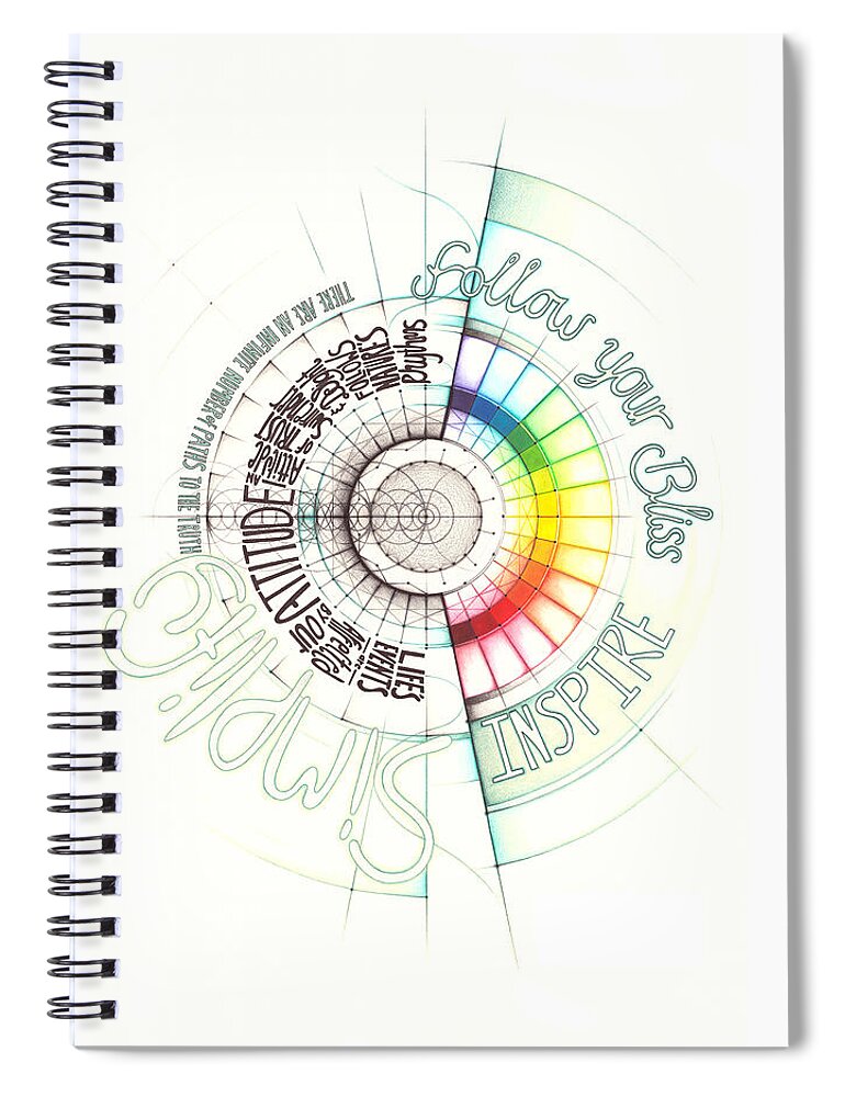 Inspiration Spiral Notebook featuring the drawing Intuitive Geometry Inspirational - Follow your Bliss... by Nathalie Strassburg