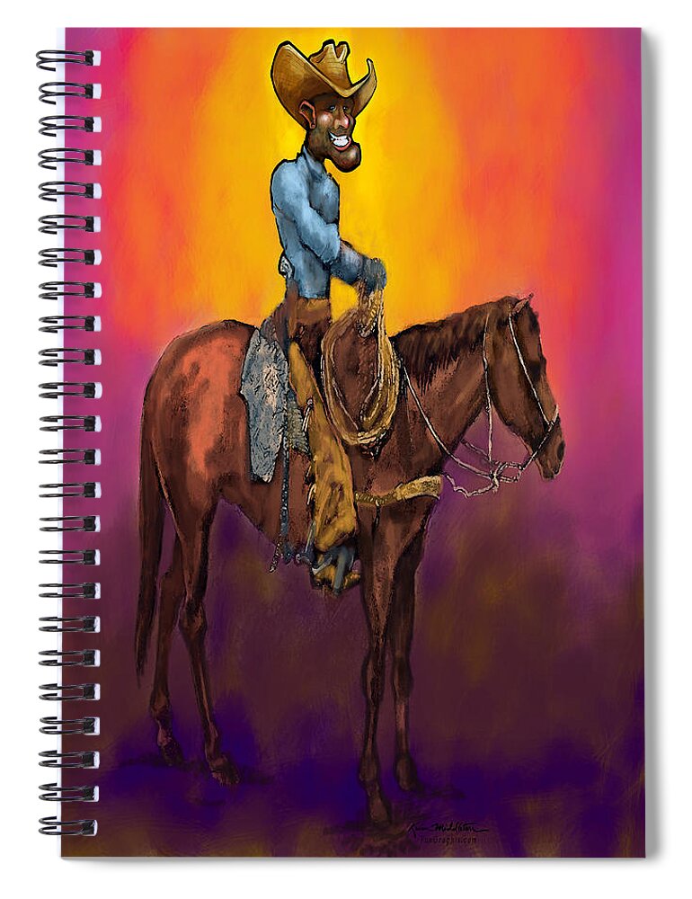 Cowboy Spiral Notebook featuring the digital art Cowboy at Sunset #2 by Kevin Middleton