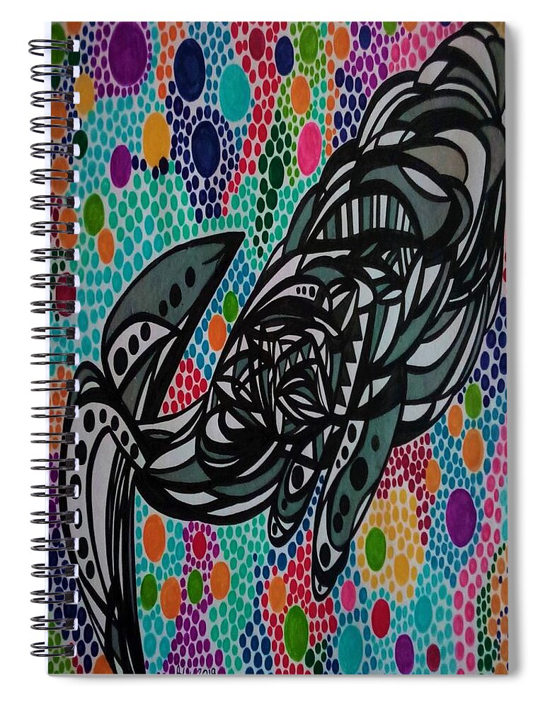Humpback Spiral Notebook featuring the mixed media Whale Journey by Peter Johnstone