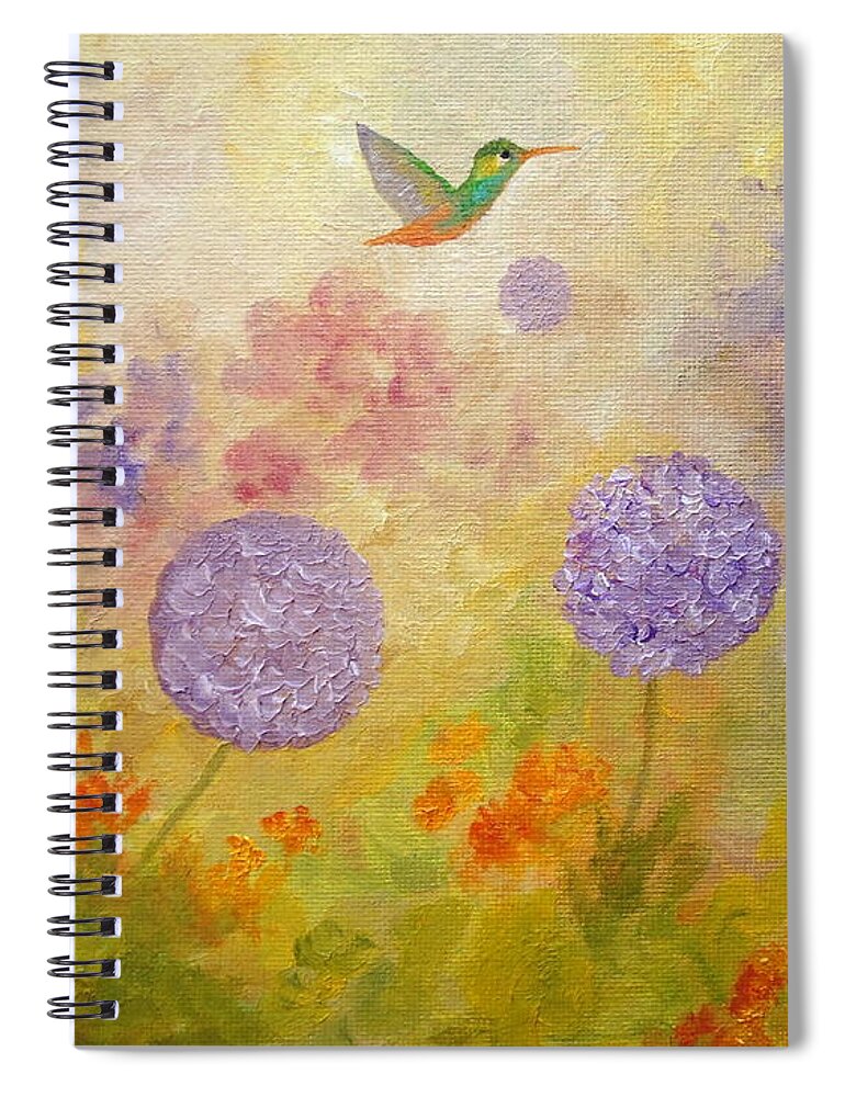 Hummingbird Spiral Notebook featuring the painting Summer Delights by Angeles M Pomata
