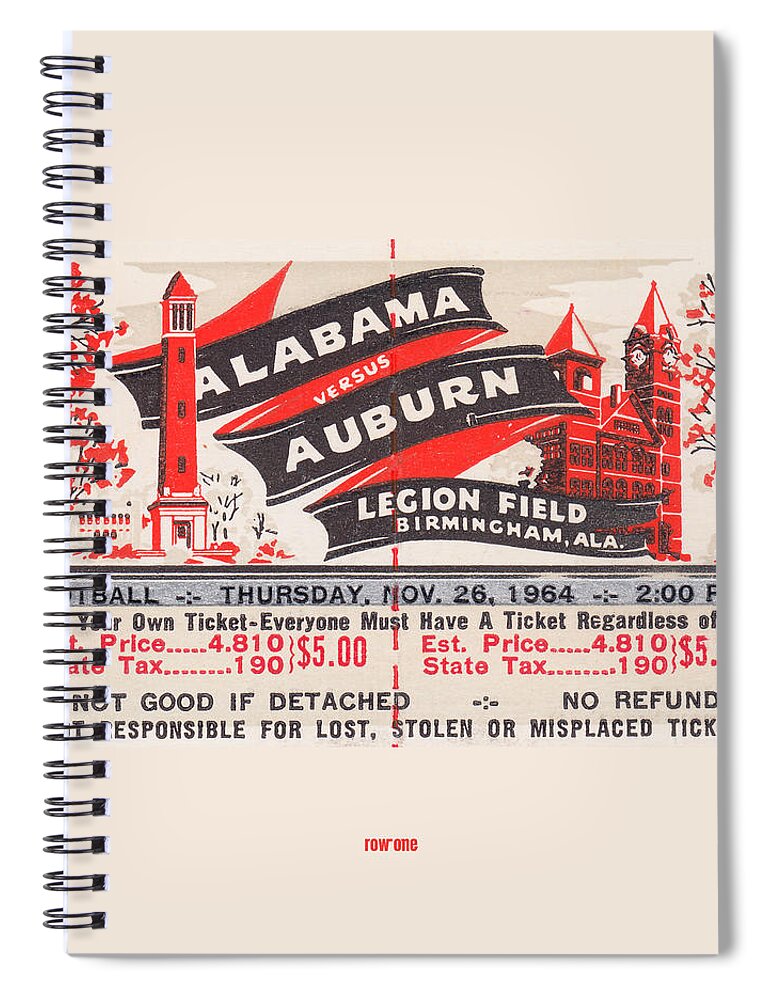 Auburn Spiral Notebook featuring the drawing 1965 Alabama vs. Auburn by Row One Brand