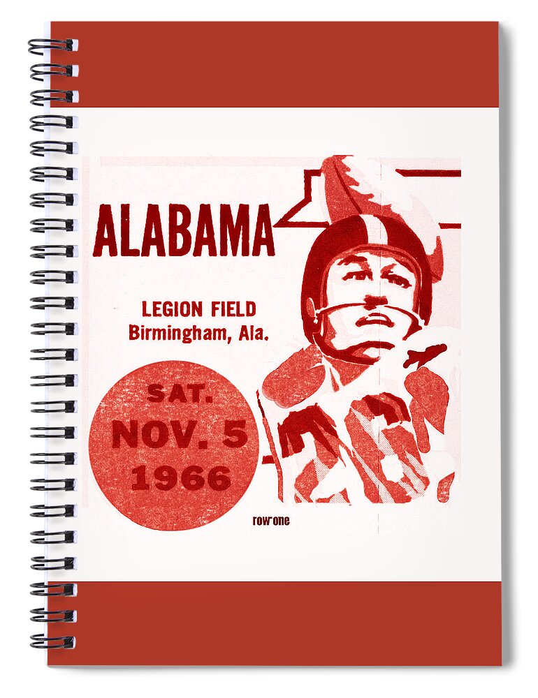Alabama Spiral Notebook featuring the mixed media 1966 Alabama Football Ticket Art by Row One Brand