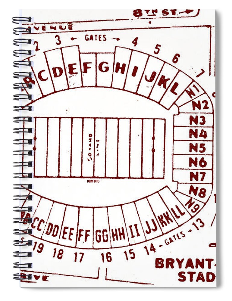 Alabama Spiral Notebook featuring the mixed media 1981 Bryant-Denny Stadium Map by Row One Brand