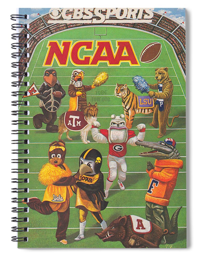Ad Spiral Notebook featuring the mixed media 1984 CBS Sports Football Ad by Row One Brand
