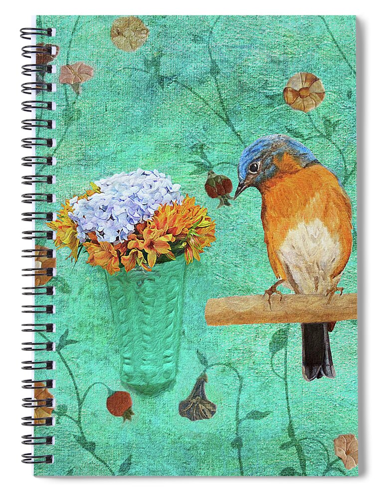 Bluebird Spiral Notebook featuring the painting Wrapped In Flowers by Angeles M Pomata