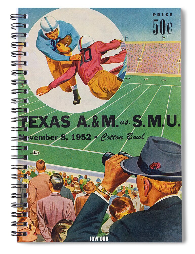 Smu Spiral Notebook featuring the mixed media 1952 Southern Methodist University Football Art by Row One Brand