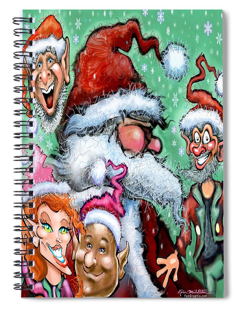 Santa Spiral Notebook featuring the digital art Santa and his Elves by Kevin Middleton