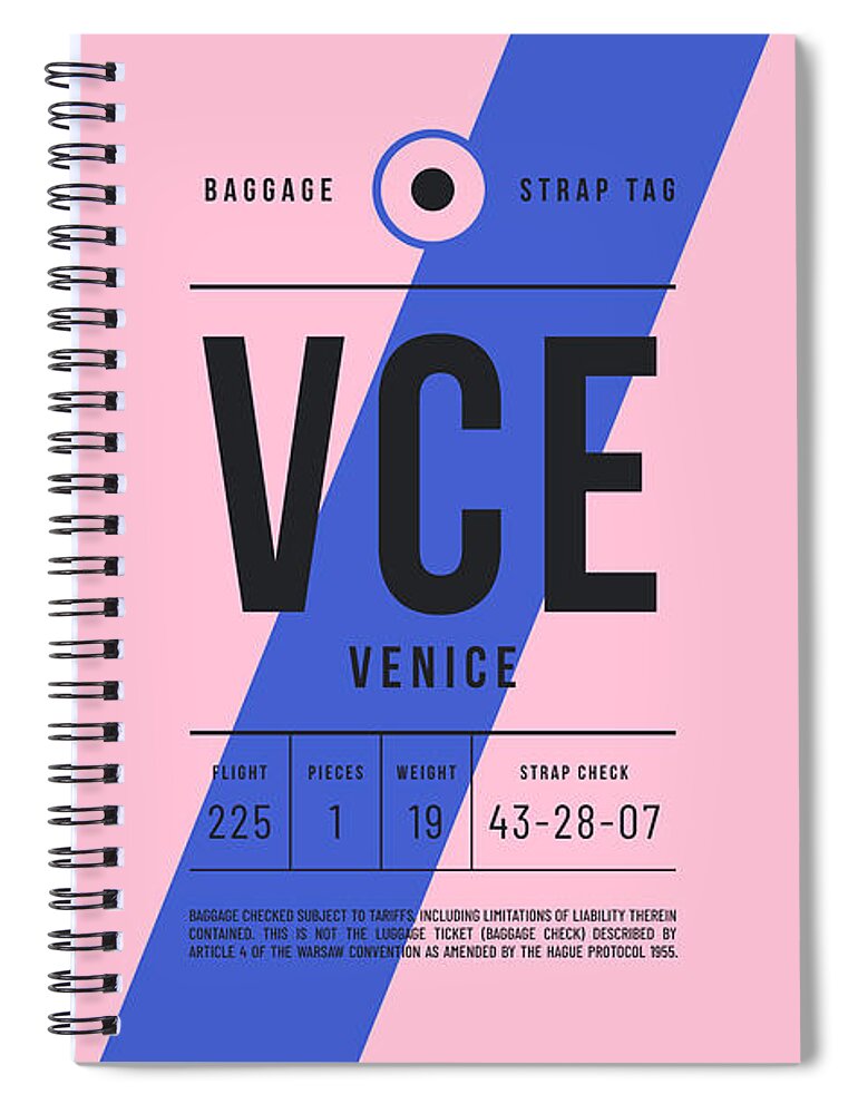Airline Spiral Notebook featuring the digital art Luggage Tag E - VCE Venice Italy by Organic Synthesis