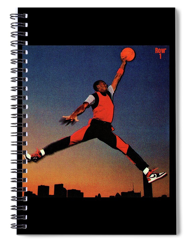 Michael Jordan Spiral Notebook featuring the mixed media 1985 Nike Michael Jordan Rookie Promo Card by Row One Brand