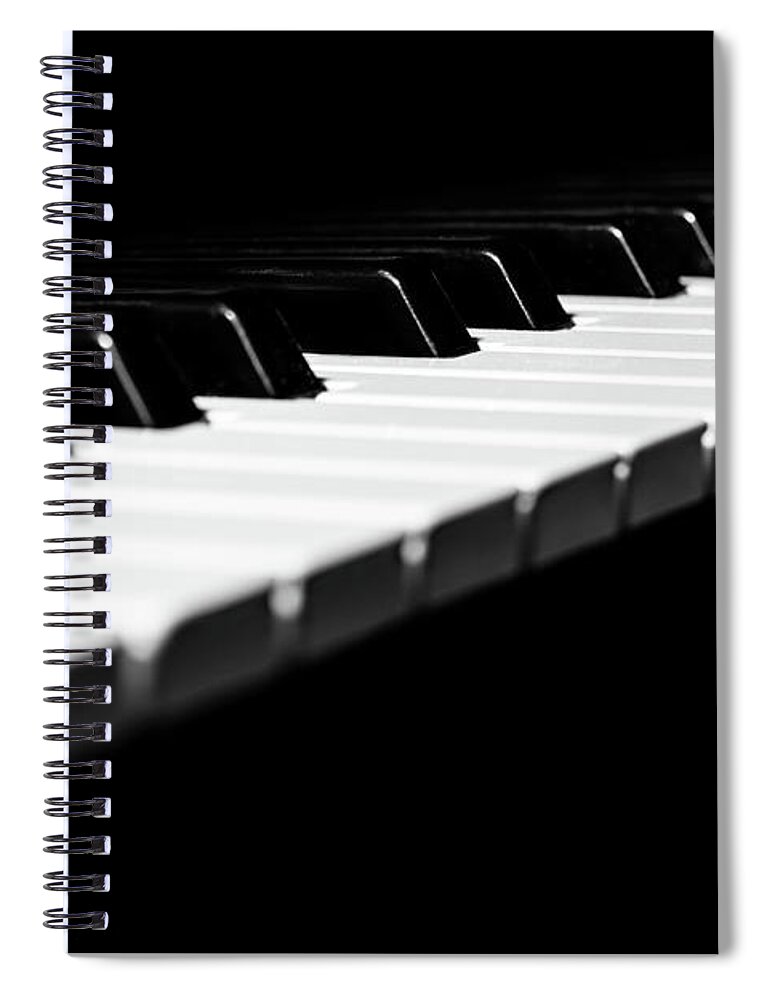 Piano Spiral Notebook featuring the photograph Piano Keyboard in Minimal Black and White Photograph by Andreea Eva Herczegh