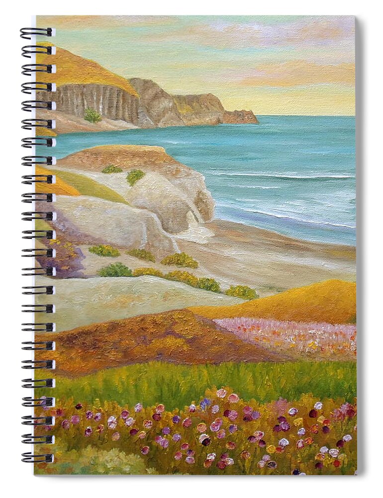 Wild Flowers Spiral Notebook featuring the painting Prairie By The Sea by Angeles M Pomata