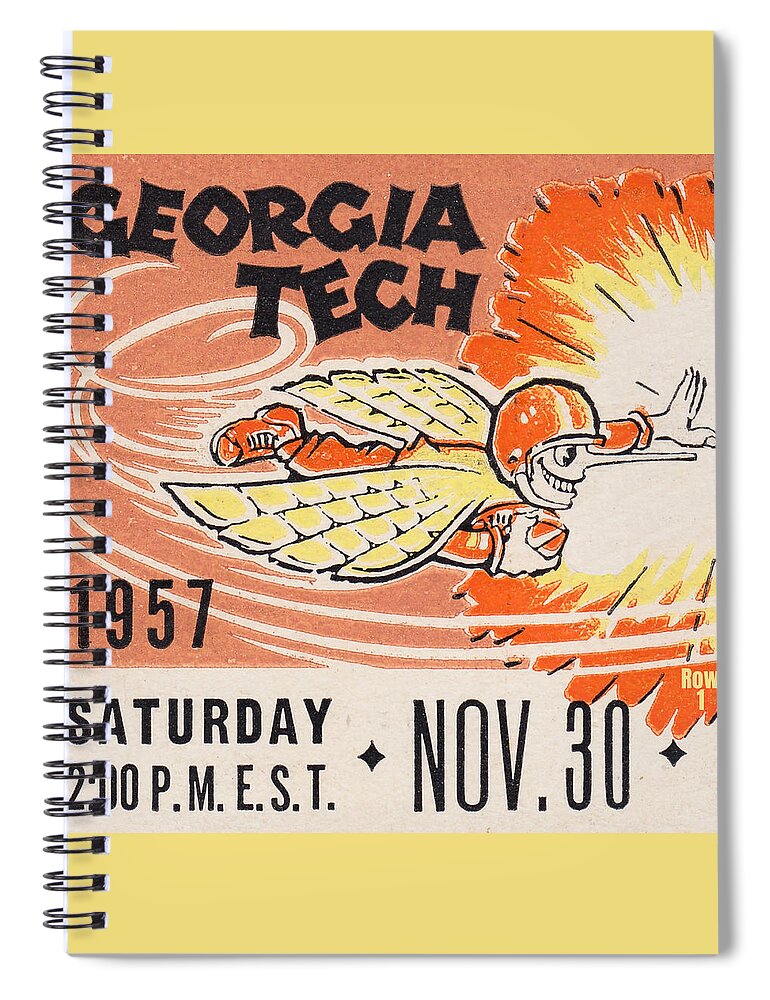 1957 Spiral Notebook featuring the mixed media 1957 Georgia Tech vs. Georgia Football Ticket Art by Row One Brand