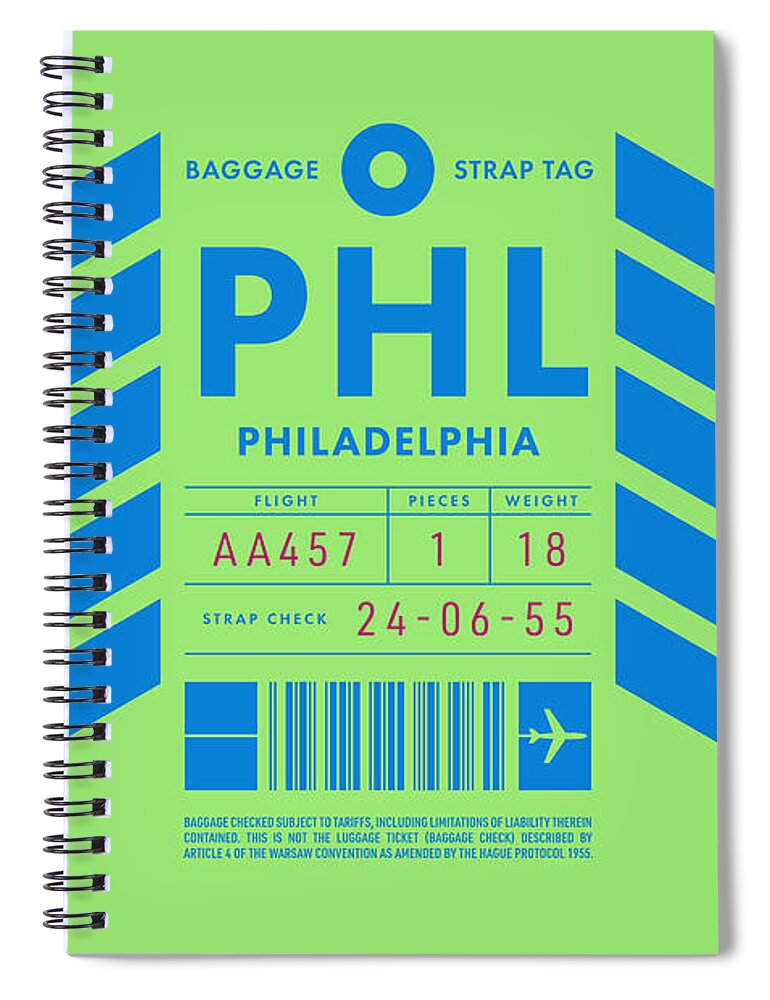 Airline Spiral Notebook featuring the digital art Luggage Tag D - PHL Philadelphia USA by Organic Synthesis