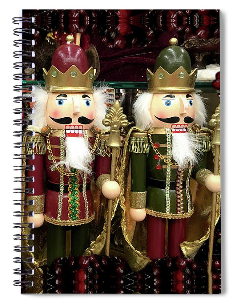 Nutcrackers Spiral Notebook featuring the mixed media Golden Christmas Nutcrackers by Gravityx9 Designs