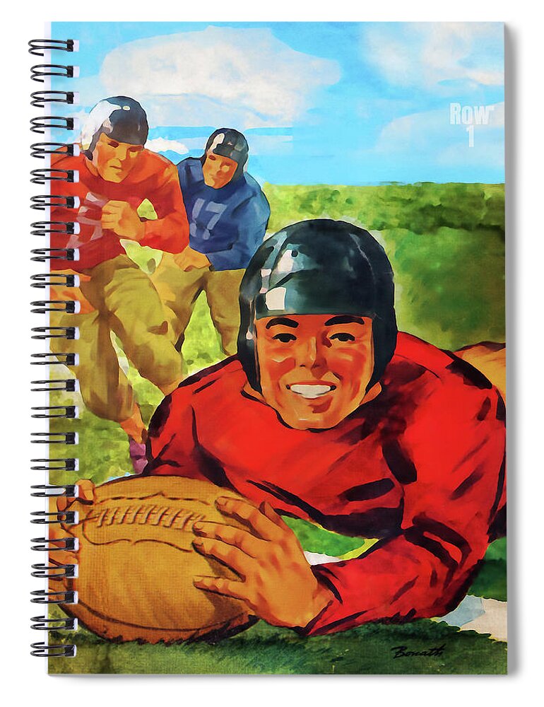 Football Spiral Notebook featuring the mixed media 1945 Vintage Football Art by Row One Brand