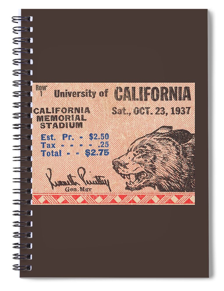 California Spiral Notebook featuring the mixed media 1937 Cal Bears Football Ticket Remix Art by Row One Brand