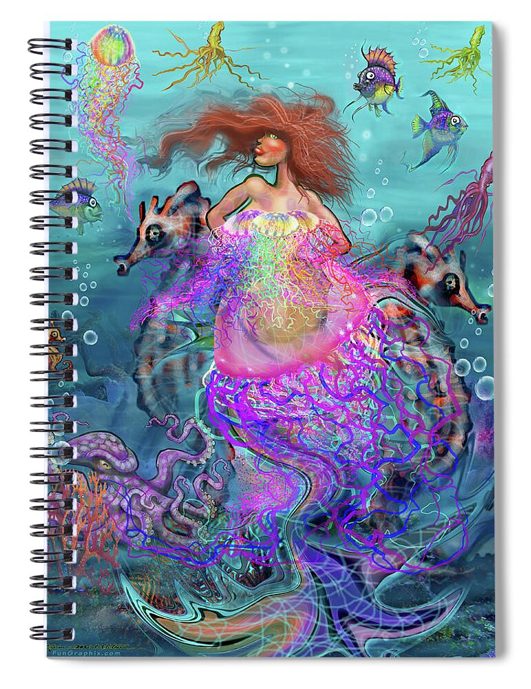 Mermaid Spiral Notebook featuring the digital art Mermaid Jellyfish Dress by Kevin Middleton