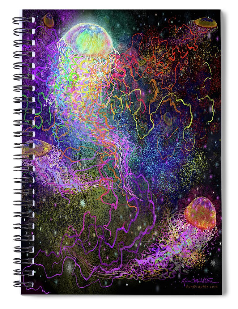 Cosmic Spiral Notebook featuring the digital art Cosmic Celebration by Kevin Middleton