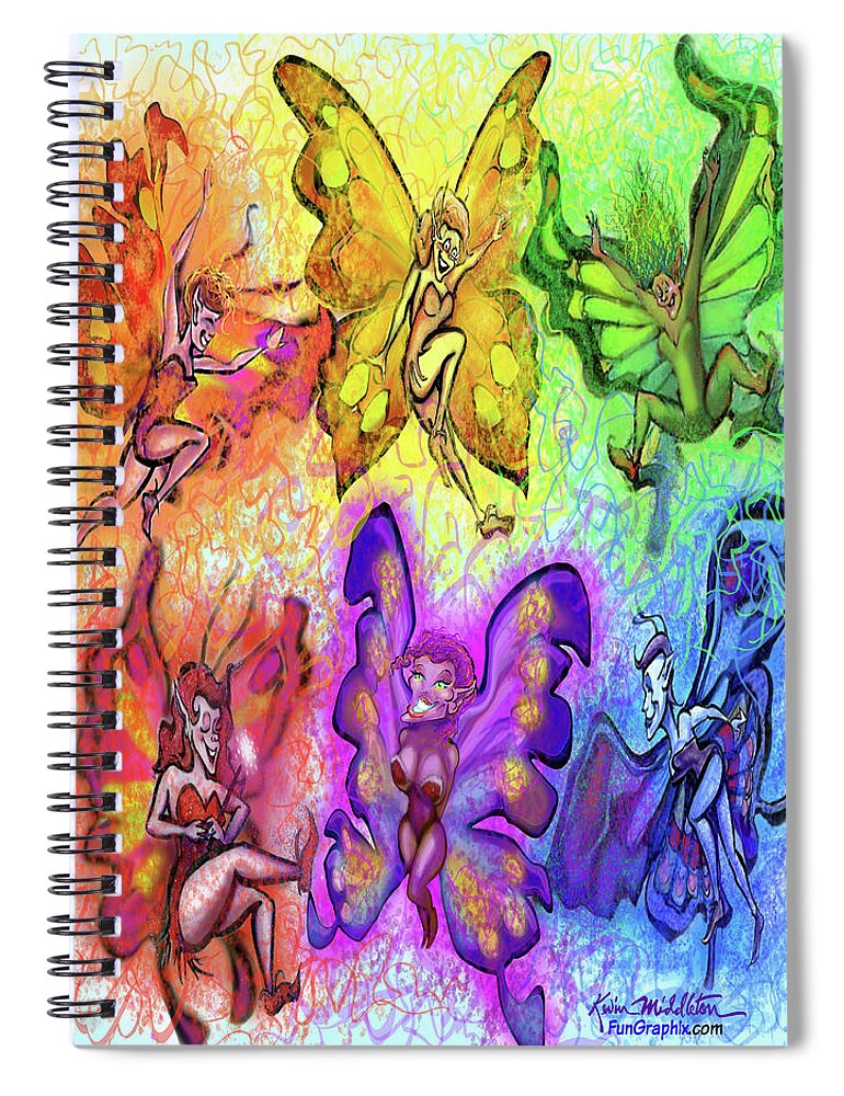 Pixie Spiral Notebook featuring the digital art Pixie Party by Kevin Middleton
