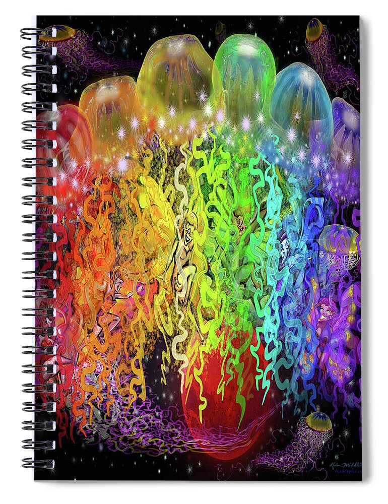 Space Spiral Notebook featuring the digital art Space Pixies n Jellyfish by Kevin Middleton