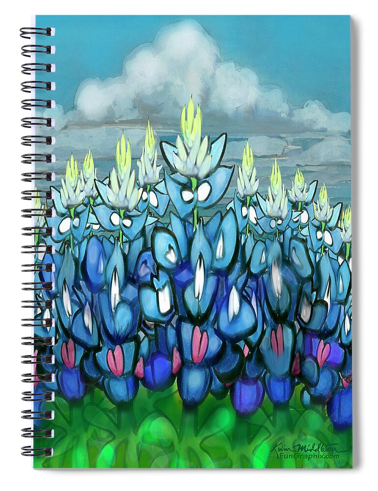 Bluebonnet Spiral Notebook featuring the digital art Bluebonnet Country Scene by Kevin Middleton
