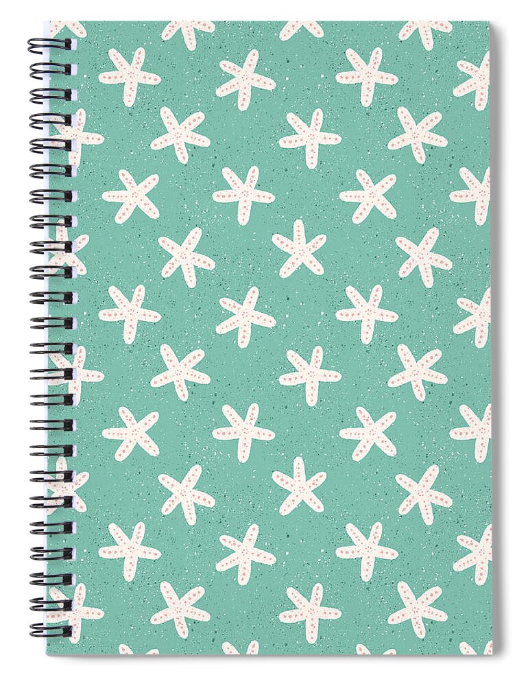 Starfish Spiral Notebook featuring the digital art Starfish on Sea Green Background by Marcy Brennan