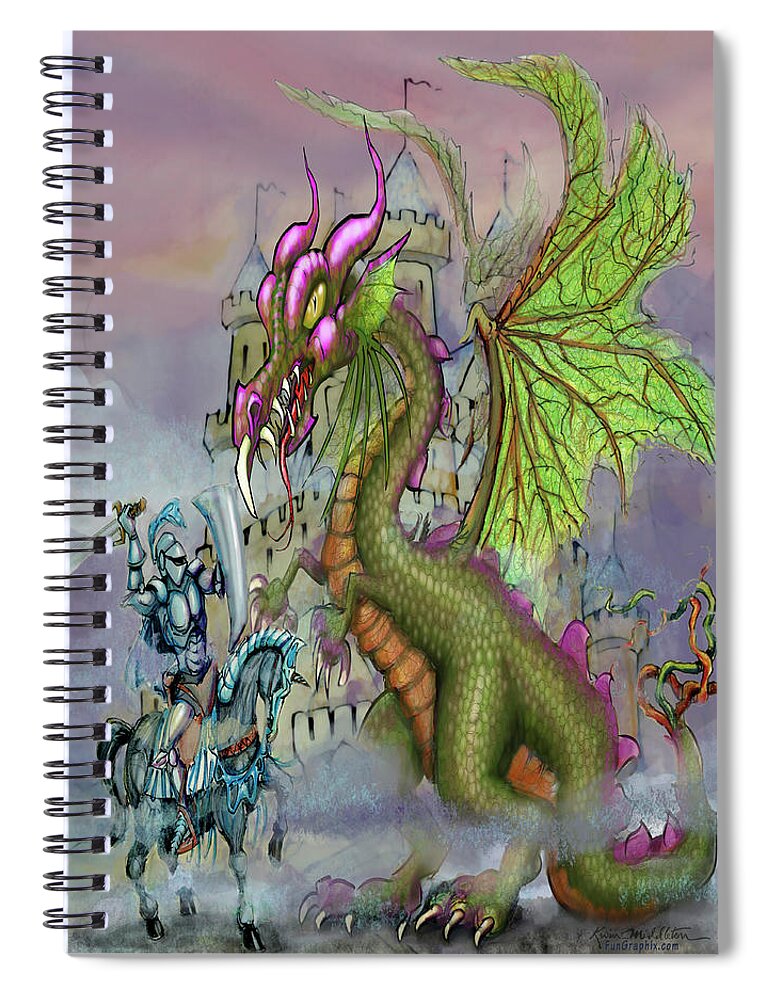 Knight Spiral Notebook featuring the digital art Knight n Dragon n Castle by Kevin Middleton