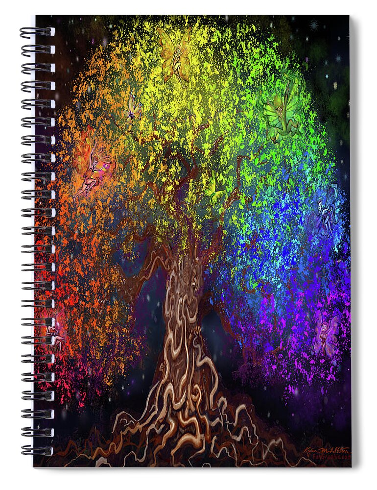 Rainbow Spiral Notebook featuring the digital art Rainbow Tree of Life by Kevin Middleton