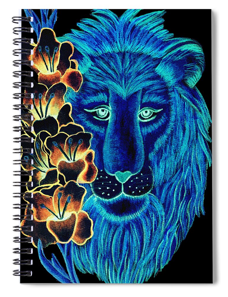 Leo Spiral Notebook featuring the digital art Leo Gladiolus Blue and Black by Christina Wedberg