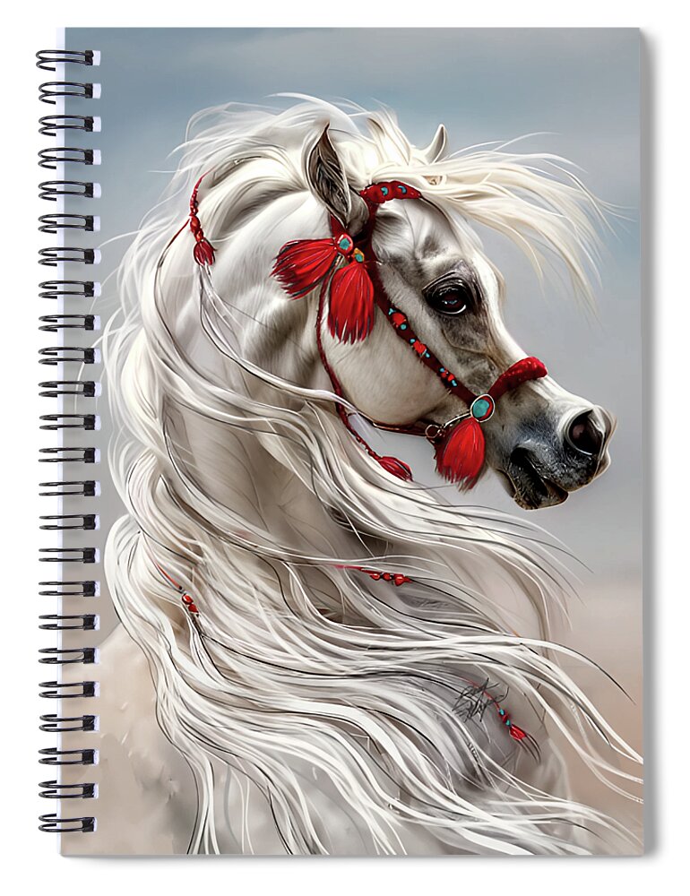 Equestrian Art Spiral Notebook featuring the digital art Arabian with Red Tassels by Stacey Mayer by Stacey Mayer