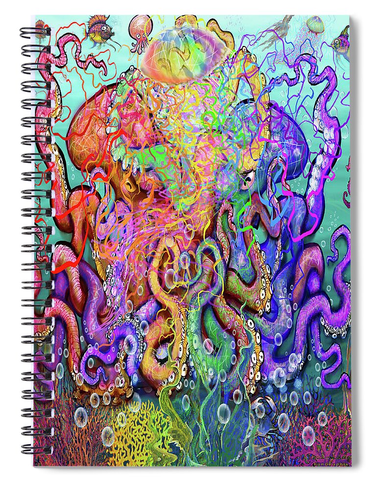 Octopus Spiral Notebook featuring the digital art Twisted Tango of Tentacles by Kevin Middleton