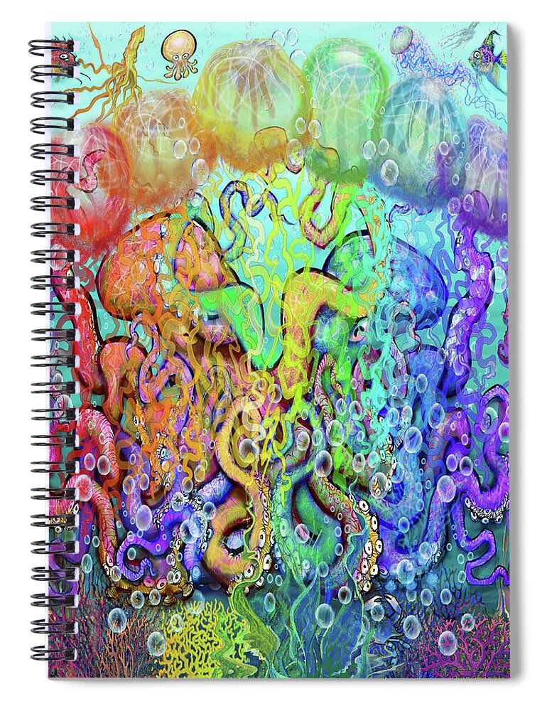 Octopi Spiral Notebook featuring the digital art Twisted Rainbow of Tentacles by Kevin Middleton