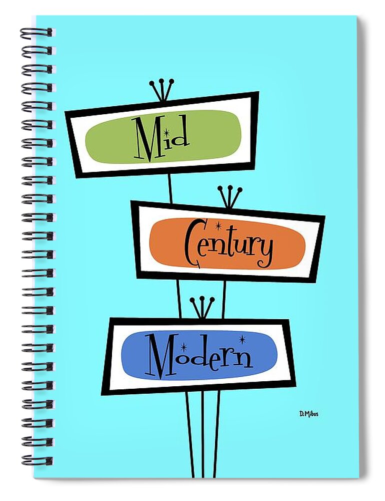 Mid Century Modern Spiral Notebook featuring the digital art Mid Century Modern Signs by Donna Mibus