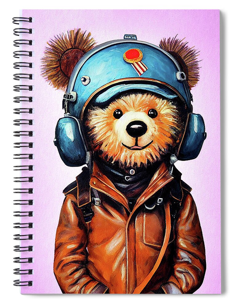 Teddy Bears Spiral Notebook featuring the digital art Amelia Bearhart - Teddy Bear Aviator by Mark Tisdale