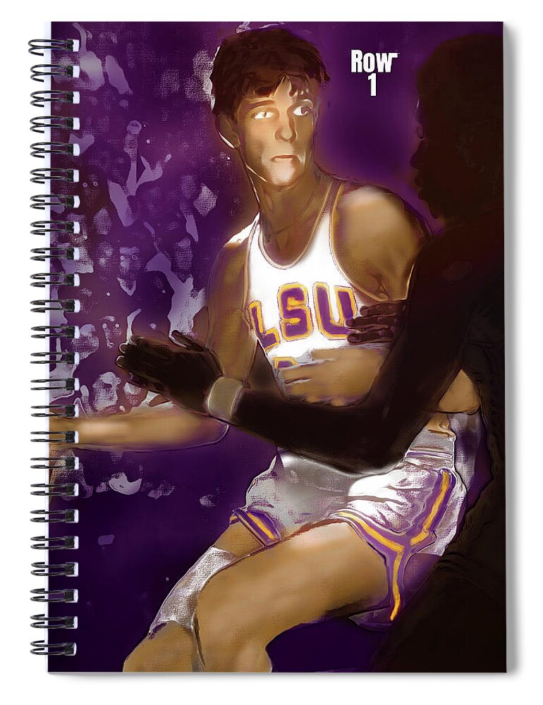 Row One Brand Spiral Notebook featuring the mixed media Pistol Pete Maravich Basketball Art by Row One Brand