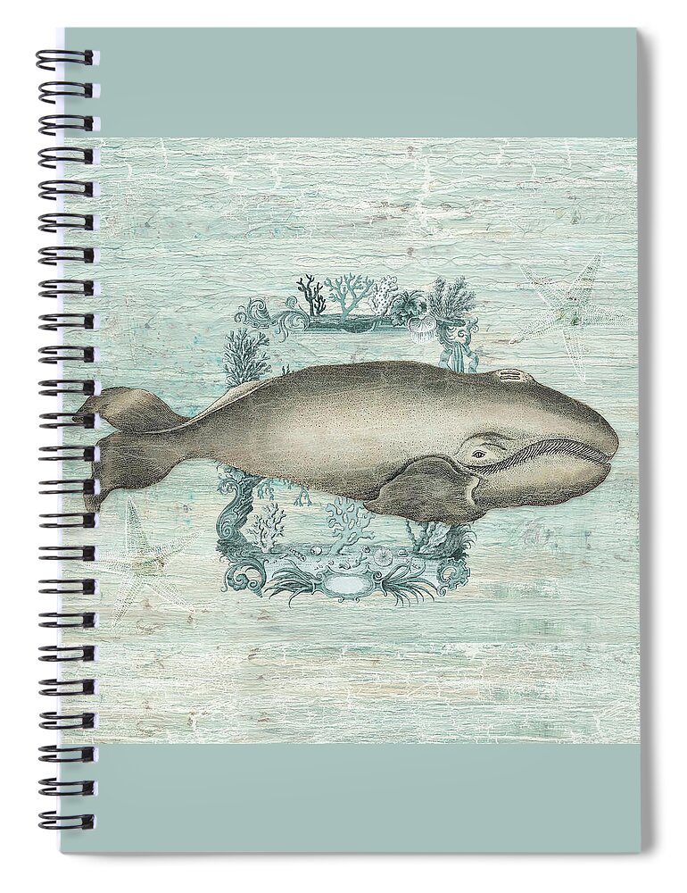 Nautical Ocean Spiral Notebook featuring the painting Nautical Ocean Beach Life - Whale and Starfish by Audrey Jeanne Roberts