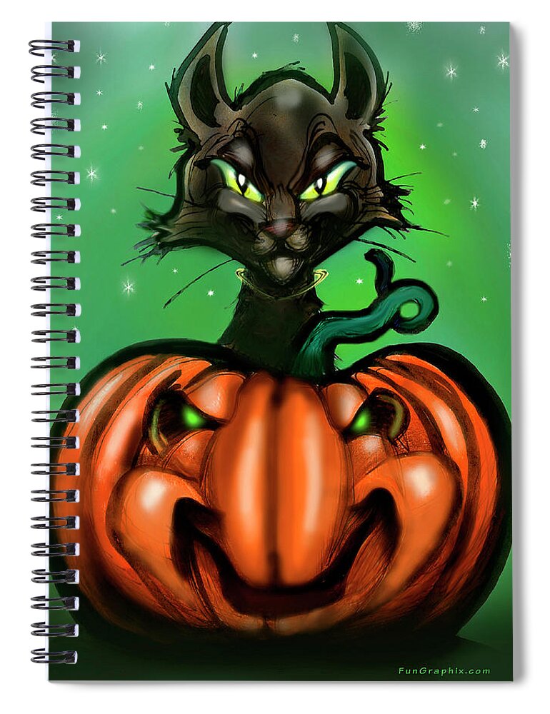 Halloween Spiral Notebook featuring the digital art Black Cat n Pumpkin by Kevin Middleton