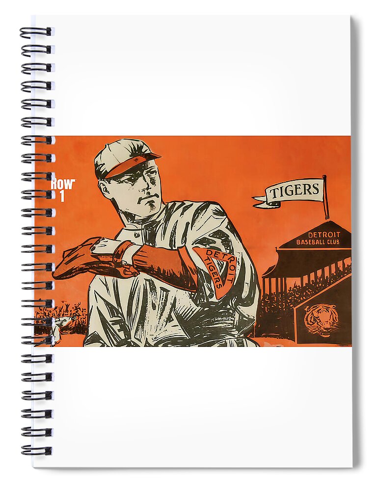 Detroit Tigers Spiral Notebook featuring the mixed media Vintage Detroit Tiger Player Art by Row One Brand