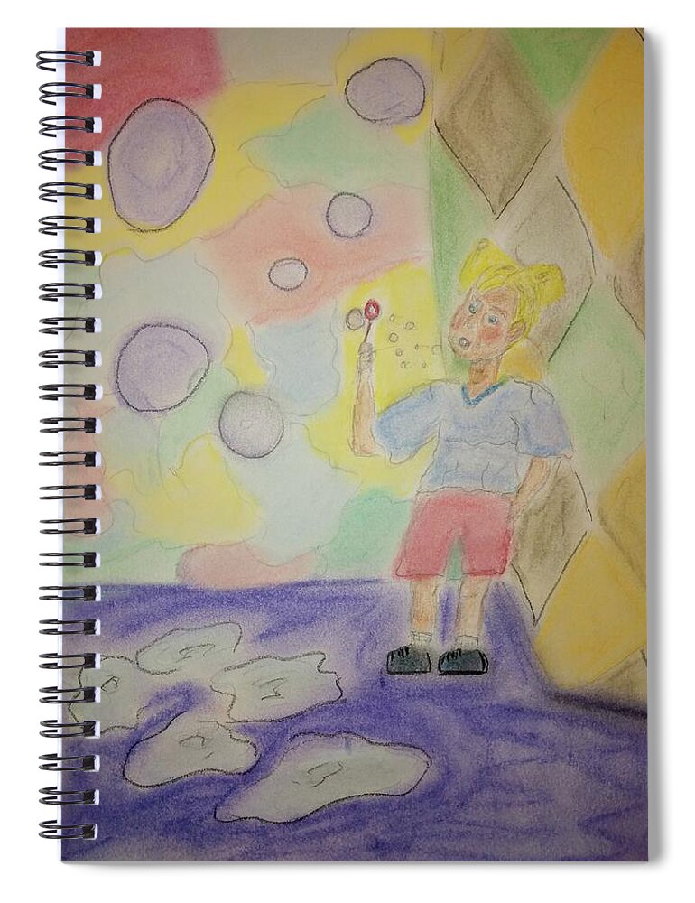 Child Spiral Notebook featuring the pastel Ashley Blowing Bubbles by Suzanne Berthier