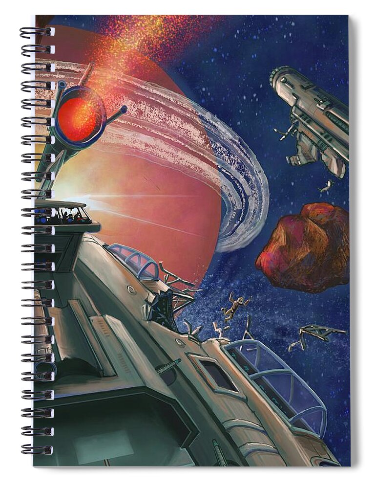 Outer Space Spiral Notebook featuring the painting Asteroid Event by Don Morgan