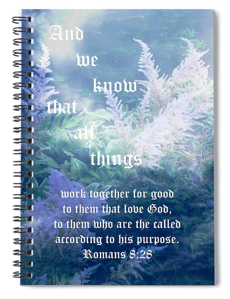 Astilbe Spiral Notebook featuring the photograph Astilbe Deep Blue Mist Romans 8 vs 28 by Mike McBrayer