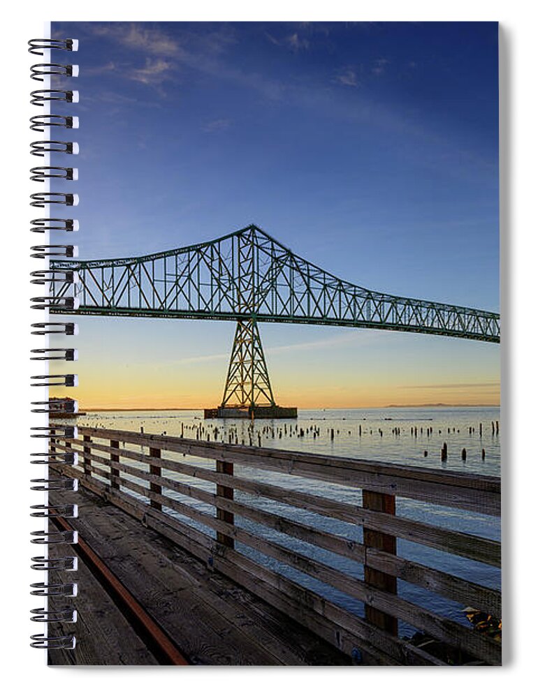 Astoria Spiral Notebook featuring the photograph Astoria Riverwalk Trestle by Dan Mihai