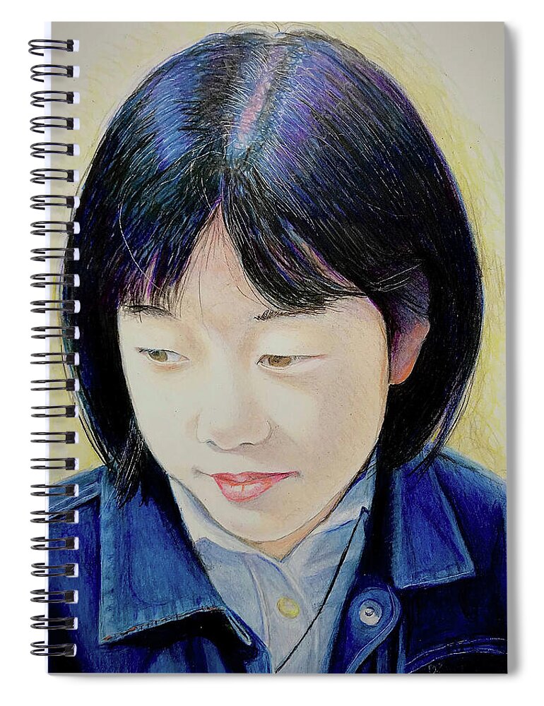 Asuka Spiral Notebook featuring the drawing Asuka portrait 3 by Tim Ernst