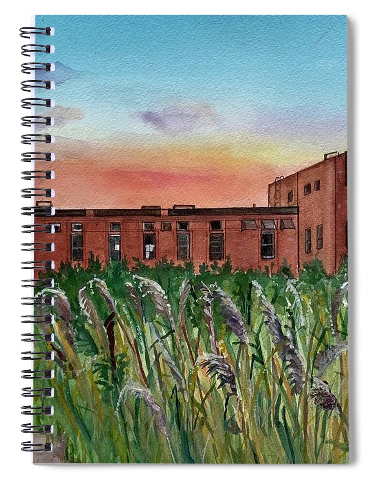 At&t Spiral Notebook featuring the painting AT and T Building by Clara Sue Beym