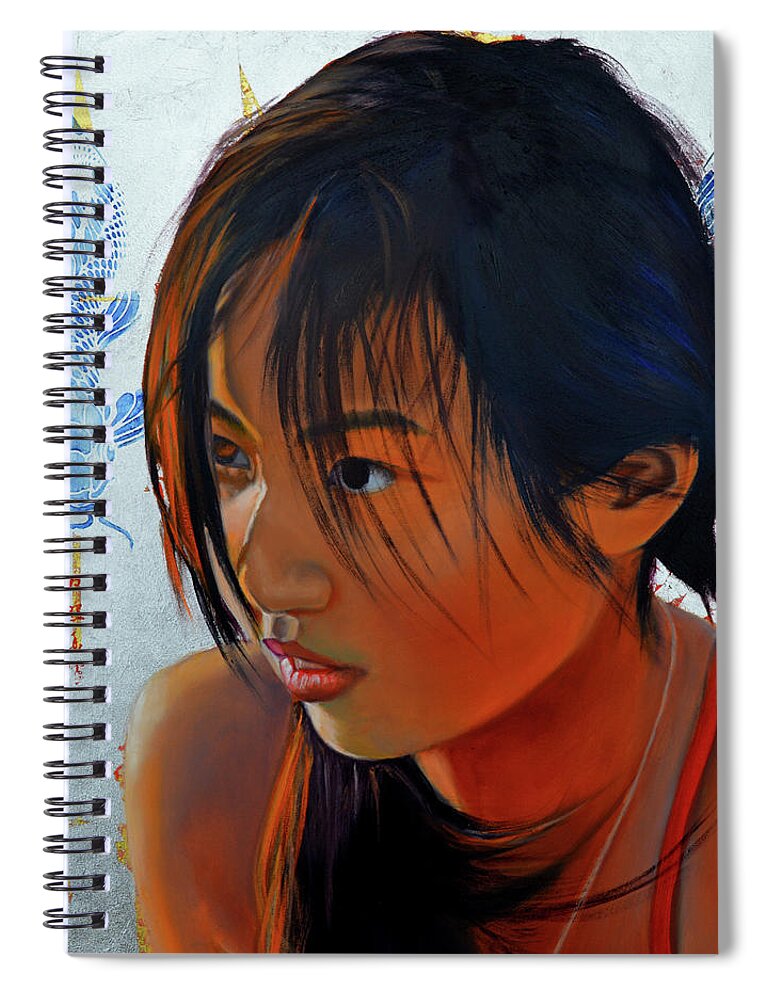 Portrait Painting Spiral Notebook featuring the painting At the beach by Thu Nguyen