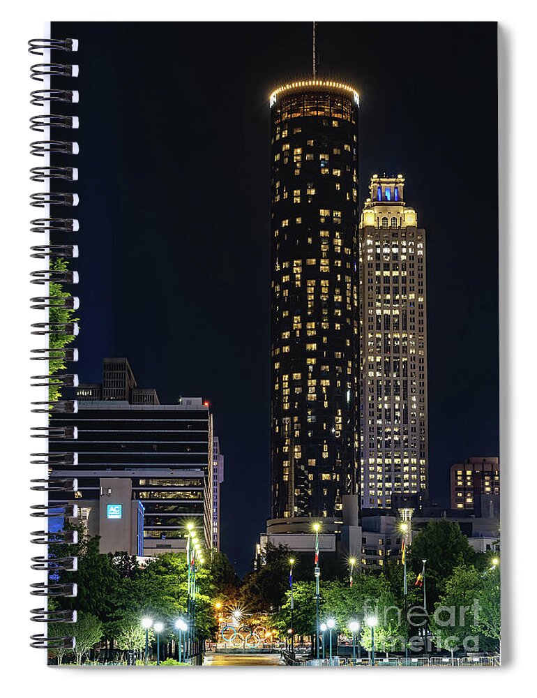 Night Spiral Notebook featuring the photograph Atlanta Olympic Park by Tom Watkins PVminer pixs
